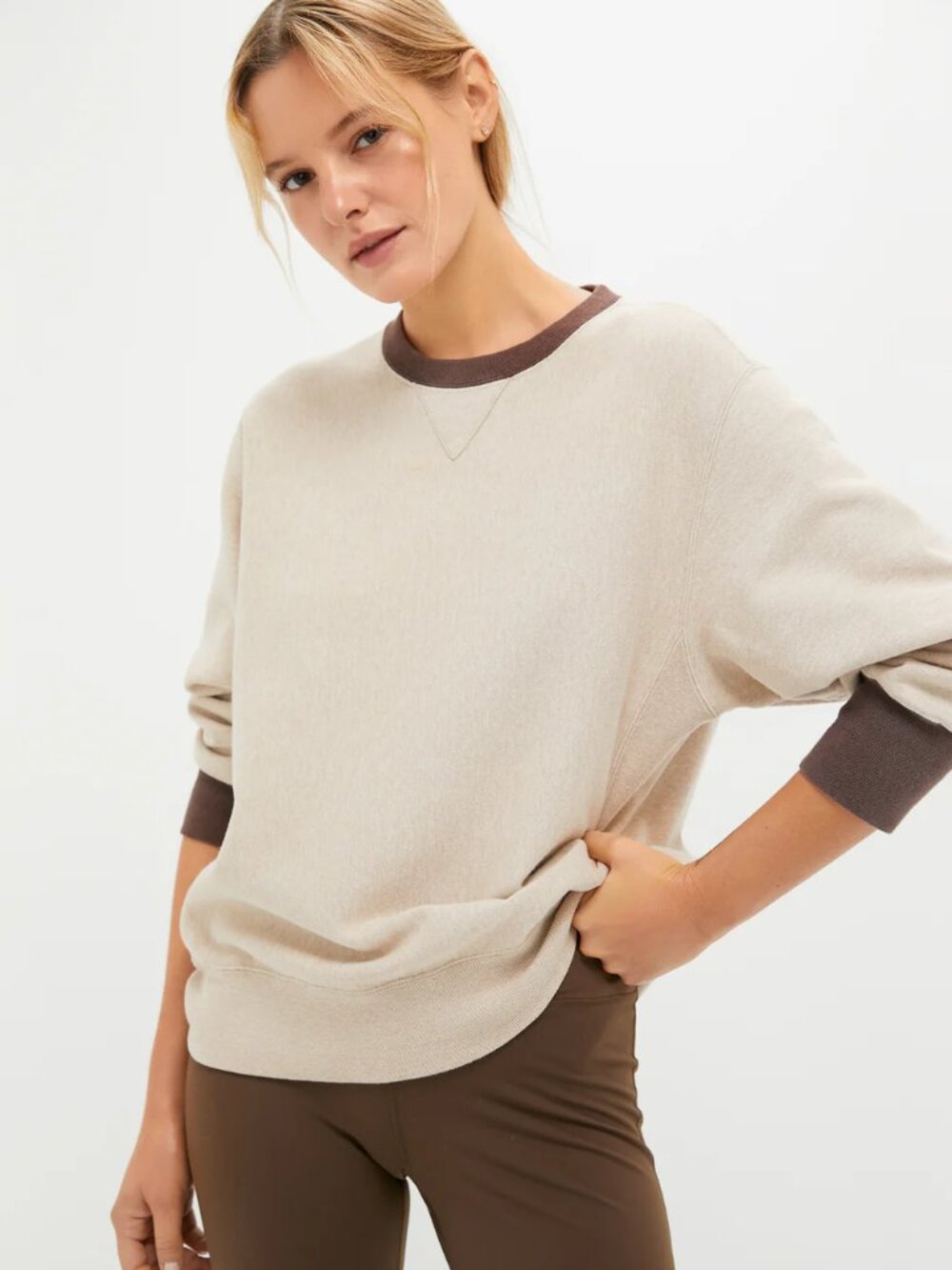 TNuck Sport Heather Sandstone and Brown 100% Cotton Kolar Crewneck Sweatshirt